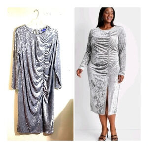 Future Collective Women Plus 2X Silver Velour Party Dress Ruched Open Back NEW